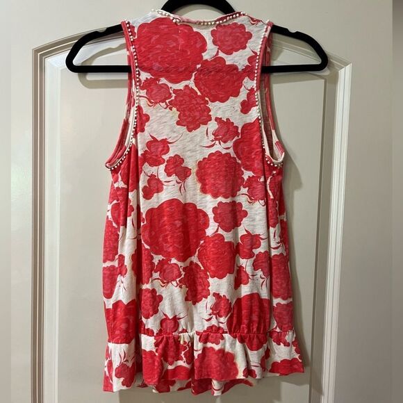 ANTHROPOLOGIE DELETTA Sleeveless Floral Top Red Cream Women’s Size XS - Picture 2 of 5